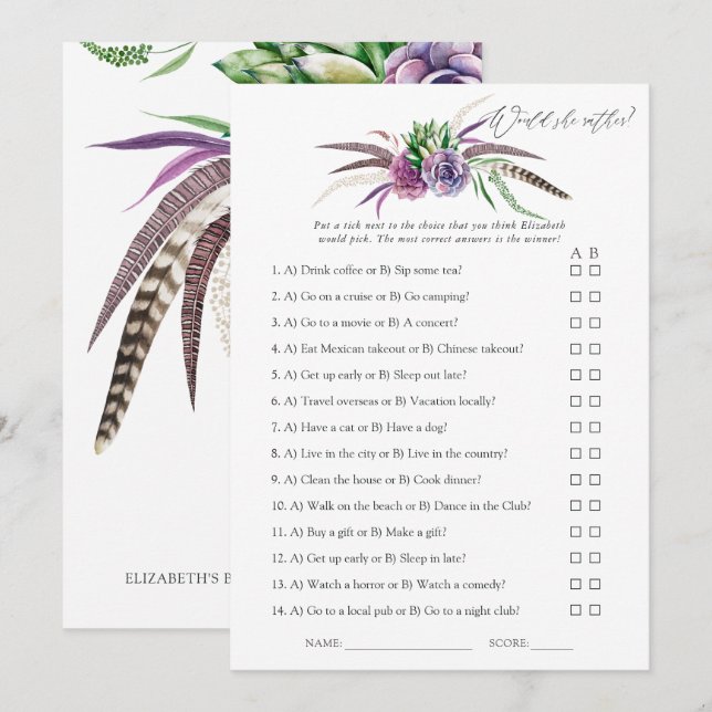 Invitation Mystical Succulents jeu de Fête des mariées (Devant / Derrière)
