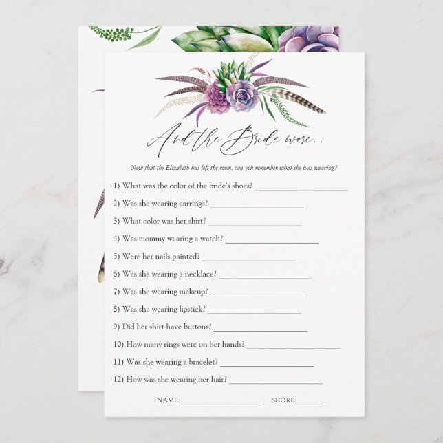 Invitation Mystical Succulents jeu de Fête des mariées (Devant / Derrière)