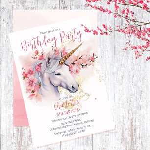 Invitation Mystical Unicorn Floral Girl 6e fête d'anniversair