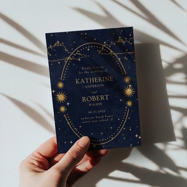 Invitation Mystique céleste de lune d'or étoiles Mariage (Créateur téléchargé)