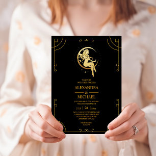Invitation Mystique Mariage Étoiles Célestes Or Noir