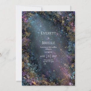 Invitation Mystique Or Floral Céleste Galaxie Mariage