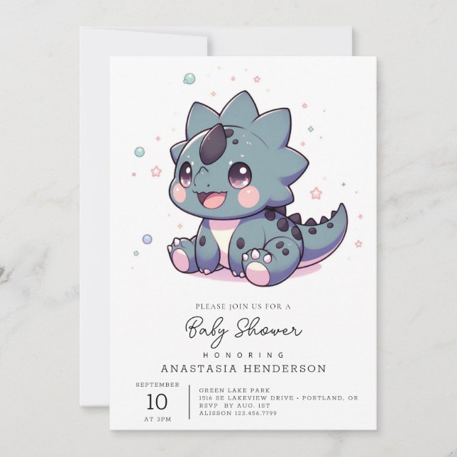 Invitation Mythique Petit Baby shower Dinosaure (Devant)