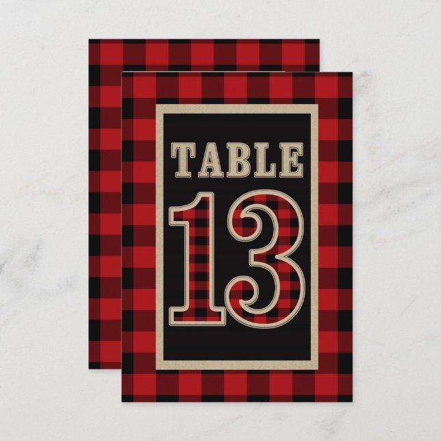 Invitation N°13 de table rustique plaid bison rouge et noir (Devant / Derrière)