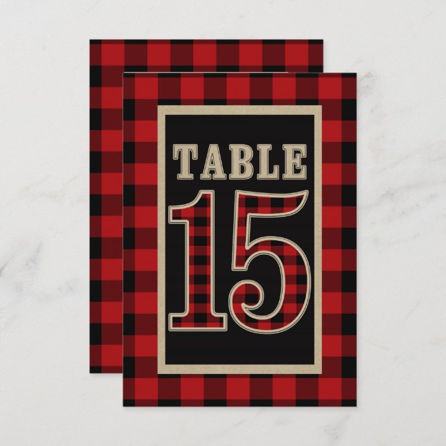 Invitation N° 15 de table rustique plaid buffle rouge et noir (Devant / Derrière)