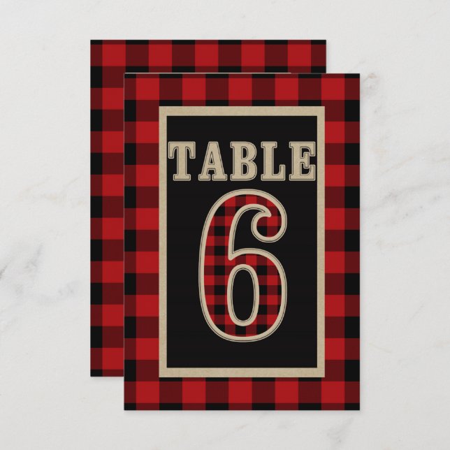 Invitation N° 6 de table rustique plaid bœuf rouge et noir (Devant / Derrière)