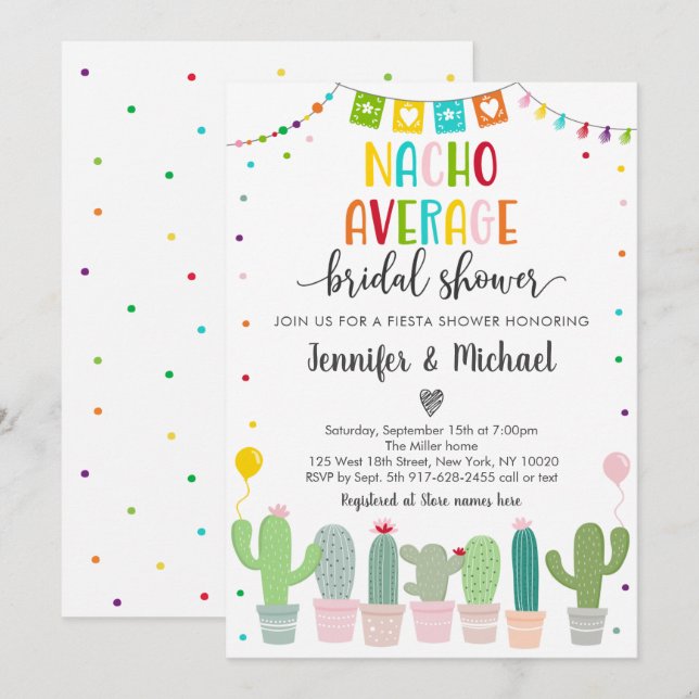 Invitation Nacho Fête des mariées moyenne Cactus Fiesta (Devant / Derrière)