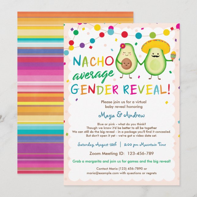 Invitation Nacho Révélation de genre moyenne - Baby shower vi (Devant / Derrière)