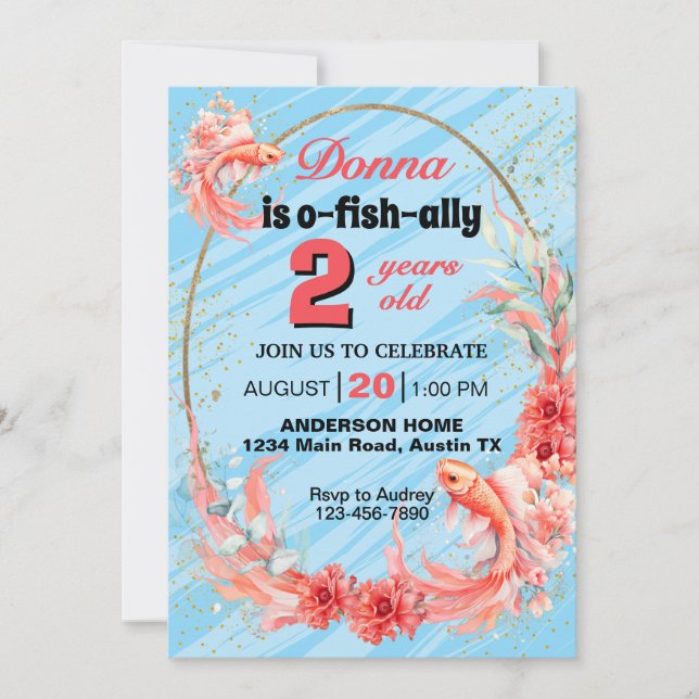 Invitation Nage Koi N'importe quel âge fête d'anniversaire (Devant)