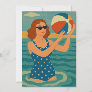 Invitation Nageur vintage avec ballon de plage