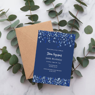 Invitation Naissance bleu marine confetti