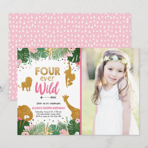 Invitation Naissance de la fille de quatre animaux sauvages d