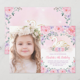 Invitation Naissance de la princesse cygne rose violette