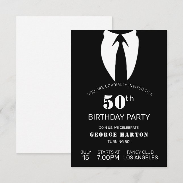 Invitation Naissance du costume d'homme noir (Devant / Derrière)