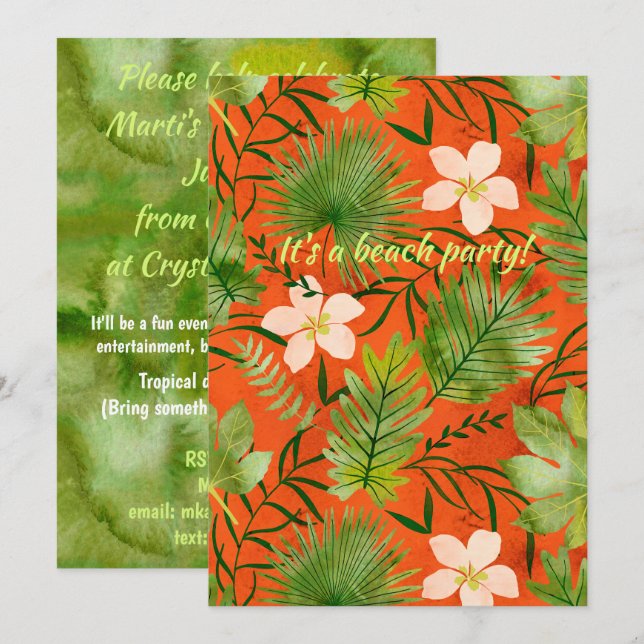 Invitation Nalani Hawaiian Tropical Garden Coral Lime (Devant / Derrière)