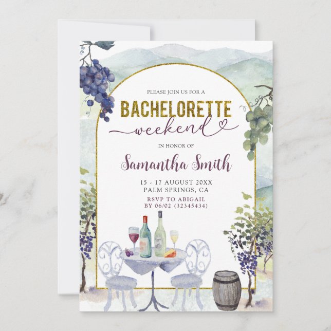Invitation Napa Valley Winery Bachelorette Week-end Itinérair (Devant)