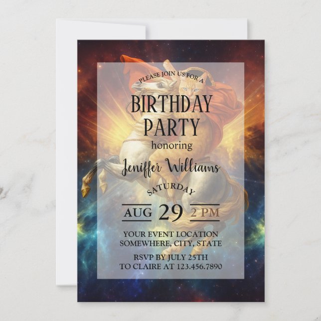 Invitation Napoleon Cat Riding Horse Through Galaxy           (Devant)