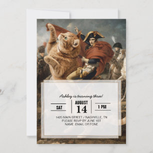 Invitation Napoléon chevauchant un chat de bataille géant