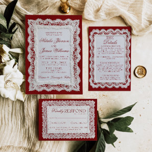 Invitation Nappe en dentelle de Bourgogne Vieil Argent Photo 