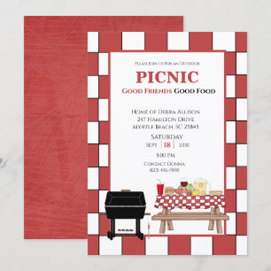 Invitation Nappe rouge Pique-nique BBQ Barbecue extérieur  