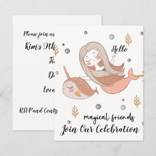 Invitation Narwal et Mermaid Magical Friends