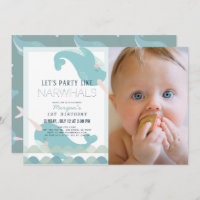 Narwhal Waves Sea Blue Boy 1er Birthday Photo
