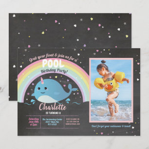 Invitation Narwhale Photo Pool Party Anniversaire Flottant Na