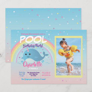 Invitation Narwhale Photo Pool Party Anniversaire Flottant Na