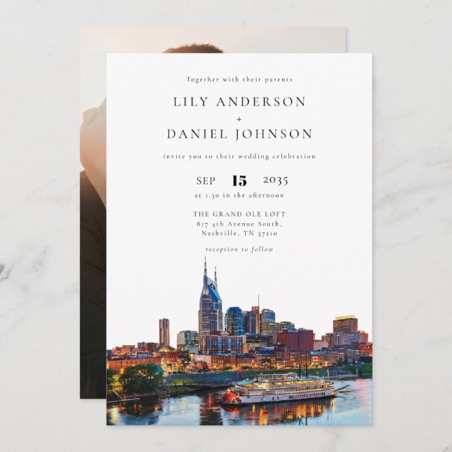Invitation Nashville Riverfront Destination Photo Wedding (Devant / Derrière)