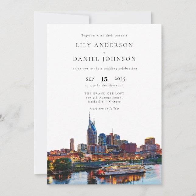 Invitation Nashville Riverfront Watercolor QR Code Wedding (Devant)
