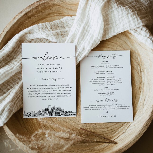 Invitation Nashville Skyline Wedding Program 5x7 Flat Card (Créateur téléchargé)