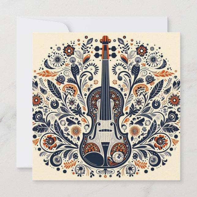 Invitation  National Violin Day Melody Sticker with Folk Art  (Devant)