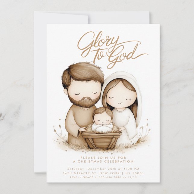 Invitation Nativité Bébé Jésus Gloire à Dieu Noël (Devant)
