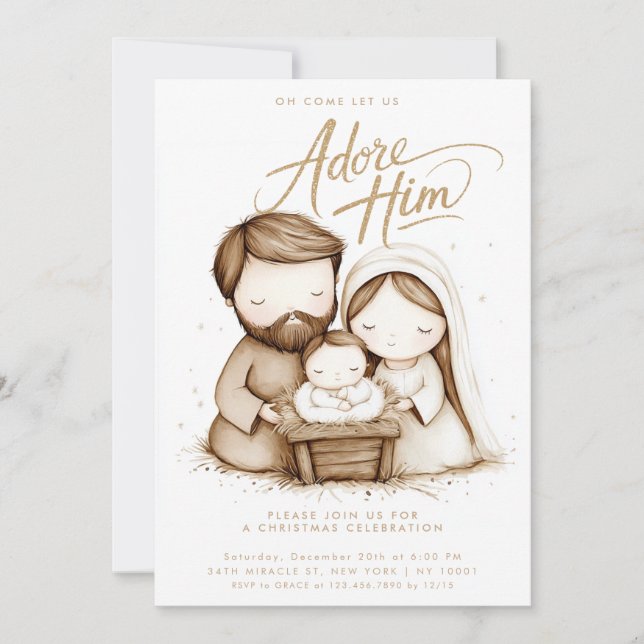 Invitation Nativité Bébé Jésus L'Adore Noël (Devant)