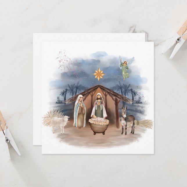 Invitation Nativité religieuse de Noël Naissance Jésus Baptêm (Devant/Arrière en situation)