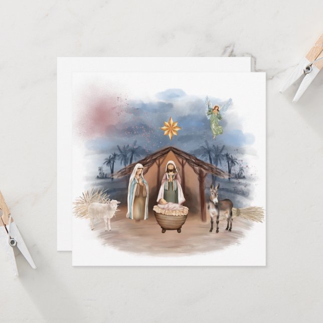 Invitation Nativité religieuse de Noël Naissance Jésus Baptêm (Devant/Arrière en situation)