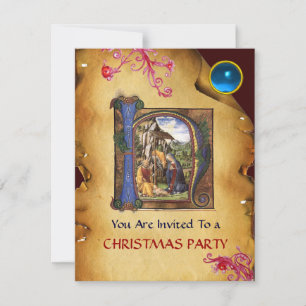 Invitation NATIVITÉ XMAS PARCHEMENT Sapphire Bleu Monogramme
