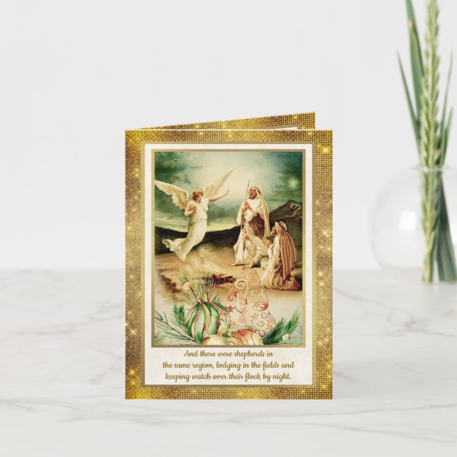 Invitation Nativity Shepherds & Angels Golden Christmas (Devant)