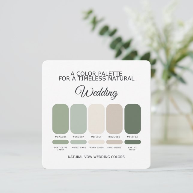 Invitation Natural Green Wedding Color Palette Card (Debout devant)