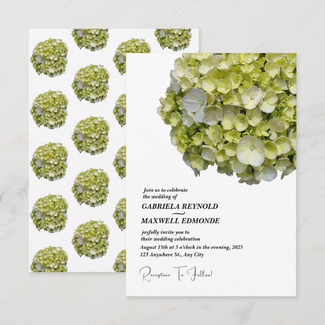 Invitation Nature classique Vert Hydrangea Mariage (Devant / Derrière)