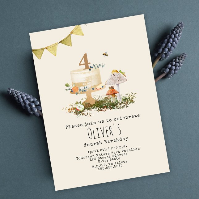 Invitation Nature Forêt Champignons Insectes Gâteau Anniversa (Créateur téléchargé)
