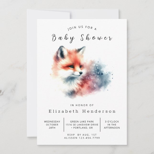 Invitation Nature moderne Thème Fox Baby shower (Devant)