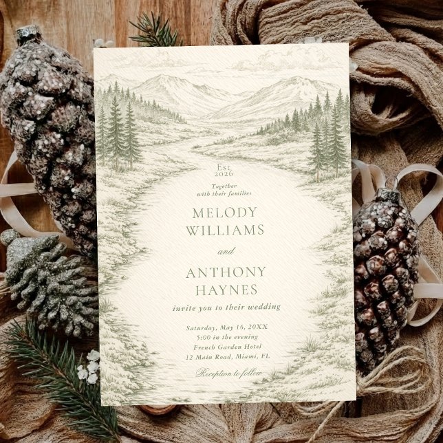 Invitation Nature Wedding with Pine Trees Mountain Landscape (Créateur téléchargé)