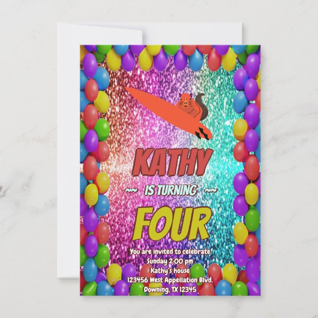 Invitation Naughty Squirrel Fun Anniversaire Cheeky invitatio (Devant)