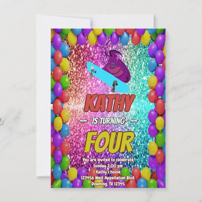 Invitation Naughty Squirrel Skateboard Anniversaire Invitatio (Devant)