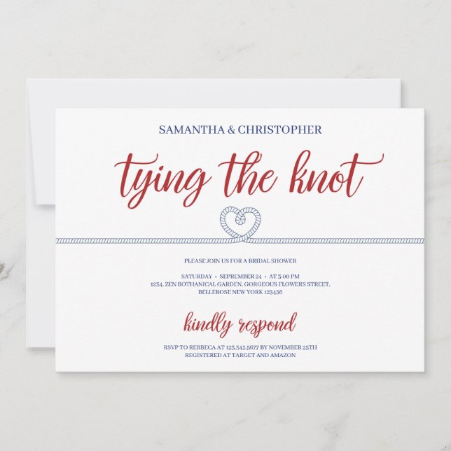 Invitation Nautical a attaché le noeud elopement douche nupti (Devant)