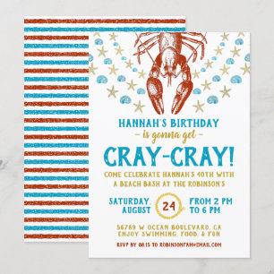 Invitation Nautical Beach Crayfish Shell Adulte Anniversaire
