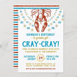 Invitation Nautical Beach Crayfish Shell Adulty Birthday Part