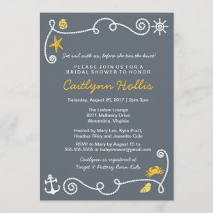 Invitation Nautical Beach Gray & Yellow Bridal ou Baby shower