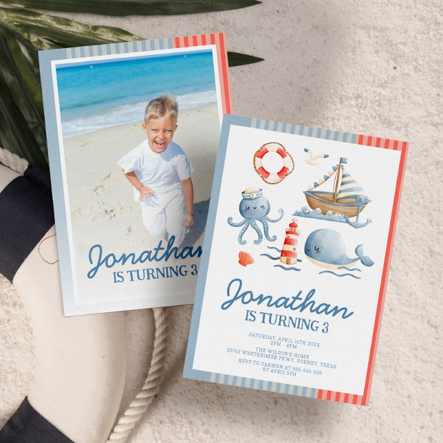 Invitation Nautical Beach Party Anniversaire Photo (Créateur téléchargé)